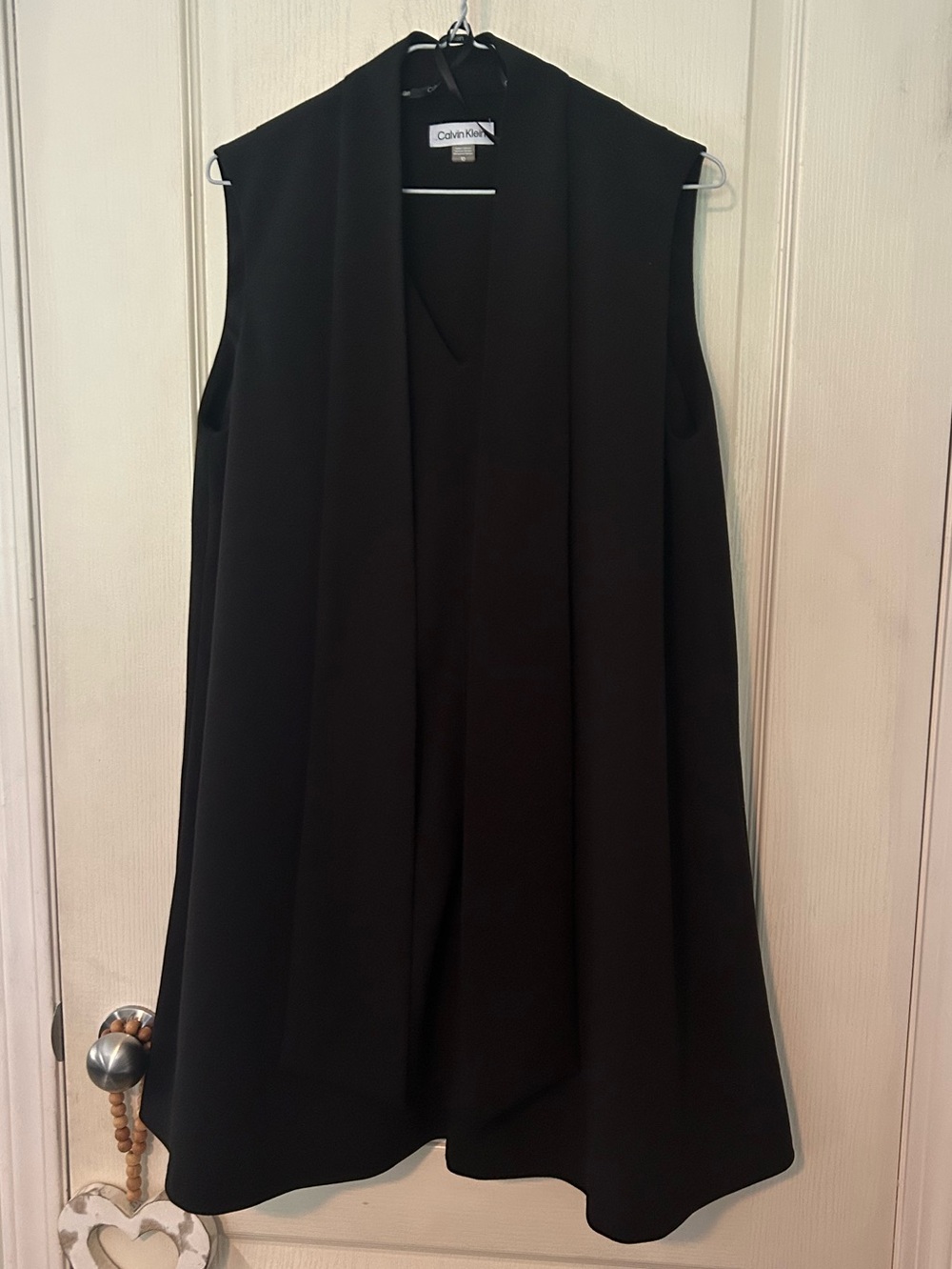 Calvin Klein Black Sleeveless V-Neck Dress with Neck Tie